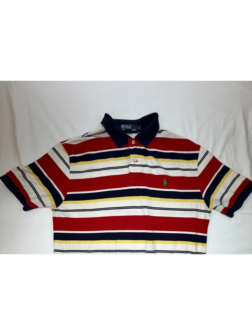 Polo Ralph Lauren Men's Polo Shirt Striped 2-Button Logo Size Large Multicolor